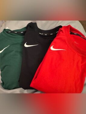 Nike Crewneck Sweatshirts in Red, Black, and Green with White Swoosh